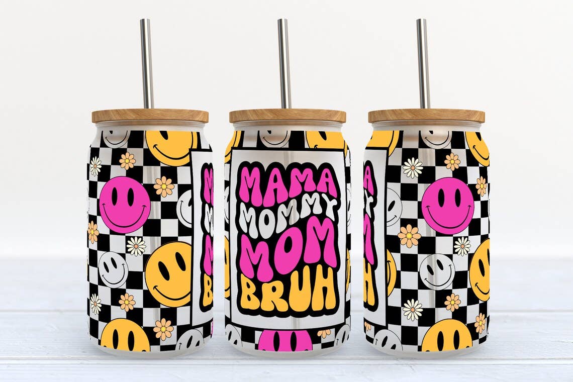 Kate Haven Mama Mommy Mom Bruh 16oz Libbey Glass Frosted Tumbler