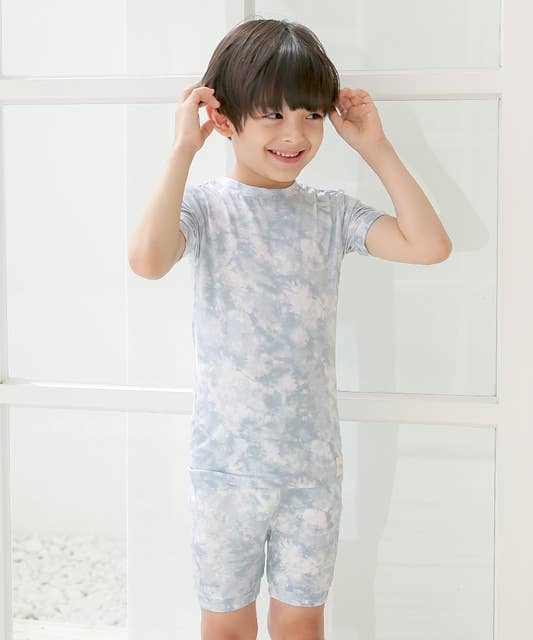 Vaenait Baby Bamboo Tie Dyeing Powder Blue Short Sleeve PJs: Powder Blue