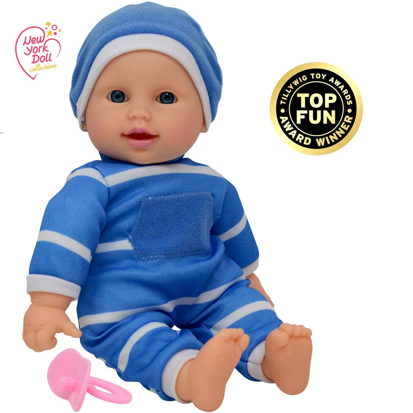 The New York Doll Collection 11" Doll Striped W/ Pacifier: Caucasian