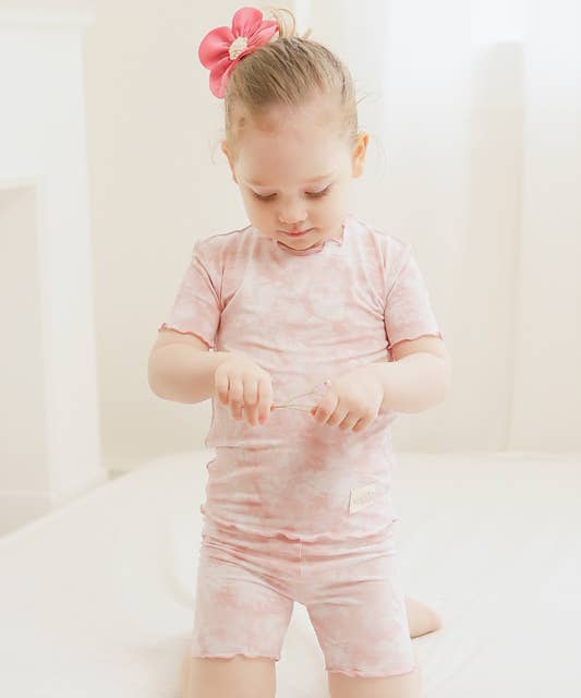 Vaenait Bamboo Tie DyePowder Pink Short Sleeve PJs