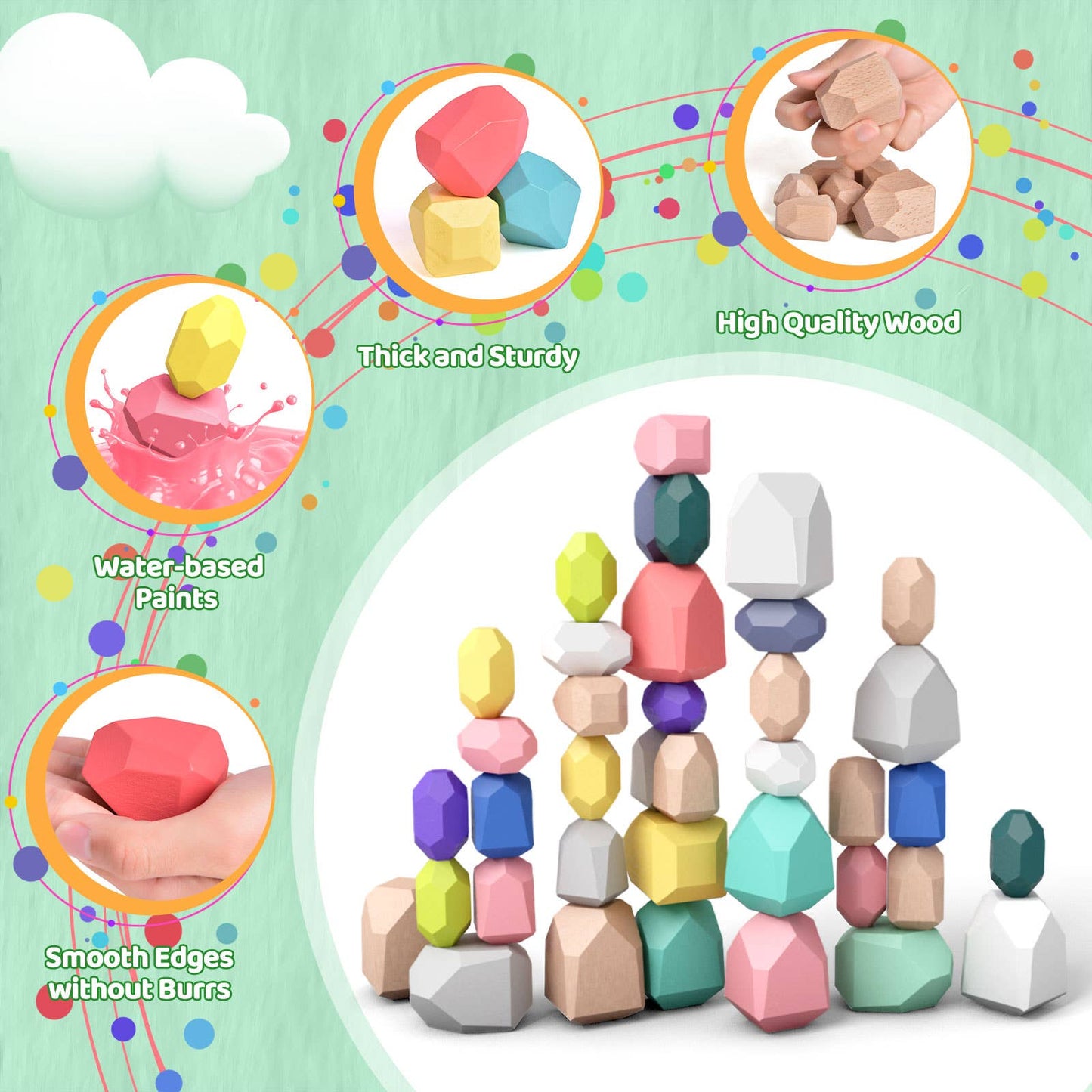 Fun Little Toys Wooden Balancing Stacking Rocks