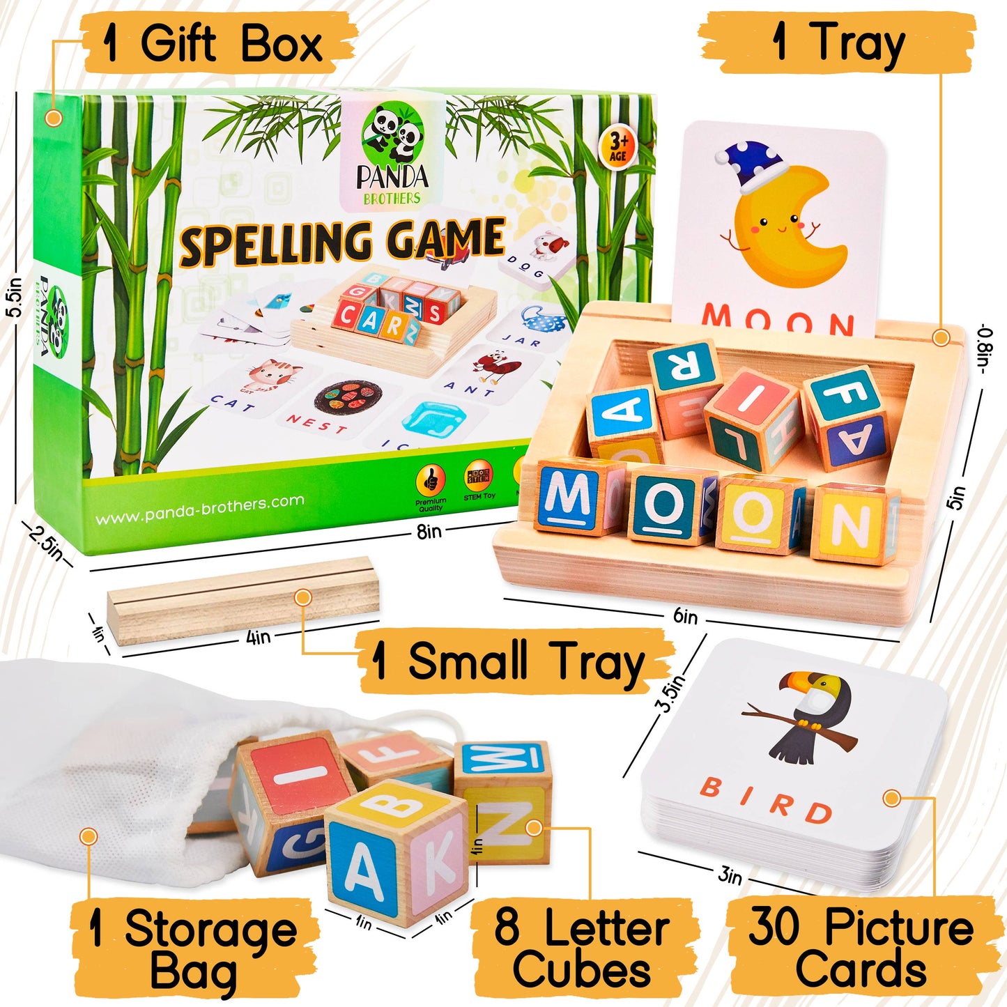 Panda Brothers Montessori Toy for Kids - Wooden Spelling Game