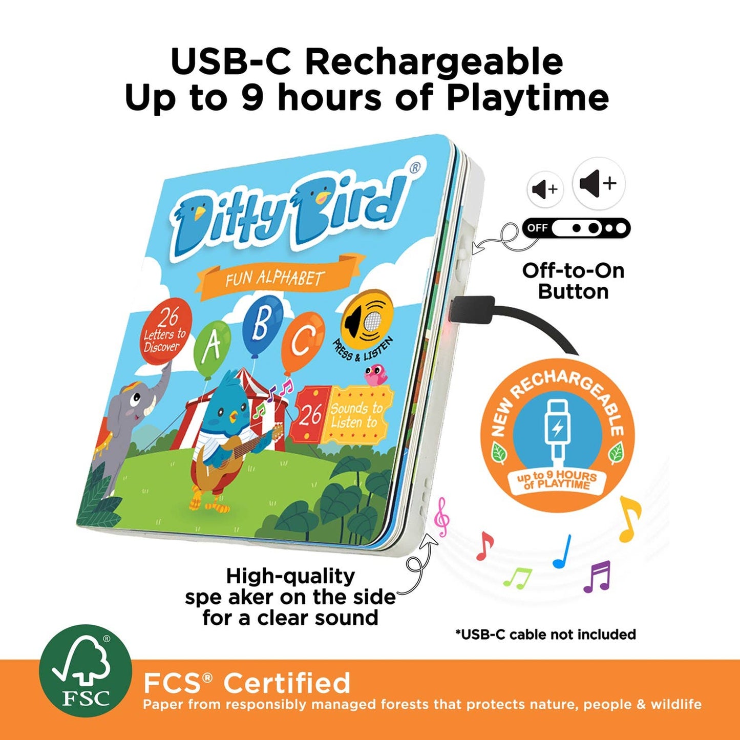 Ditty Bird Baby Sound Book Fun Alphabet | ABC Song | USB-C