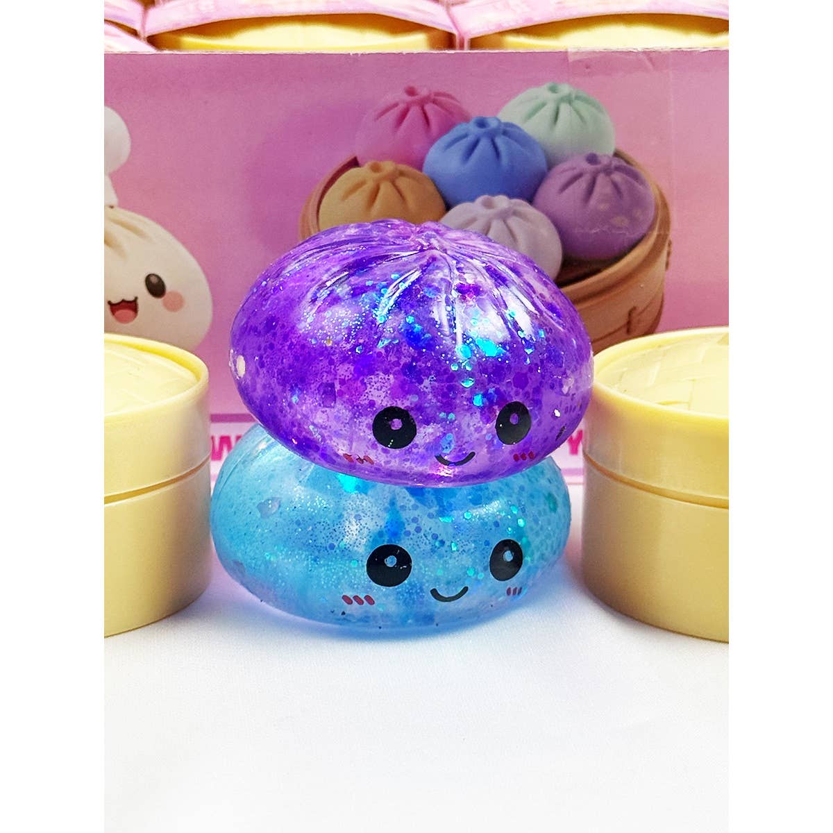 Mini Glittered Maltose Dumpling Squishy with Steamer