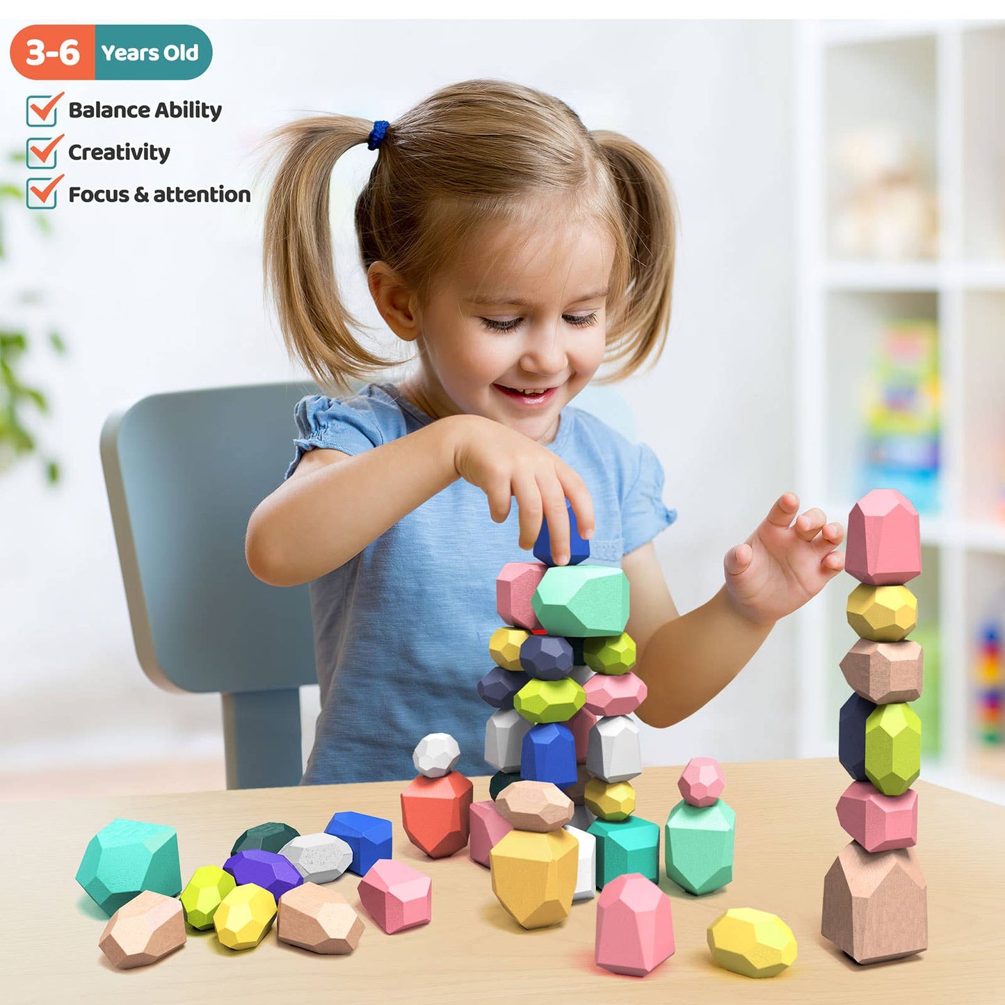 Fun Little Toys Wooden Balancing Stacking Rocks