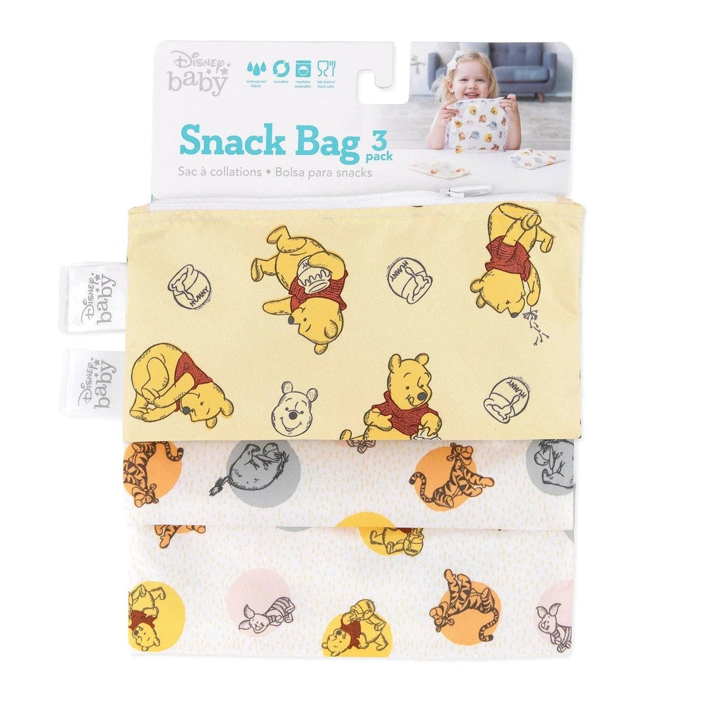 Bumkins Reusable Snack Bag, 3-Pack: Pooh Bear and Friends