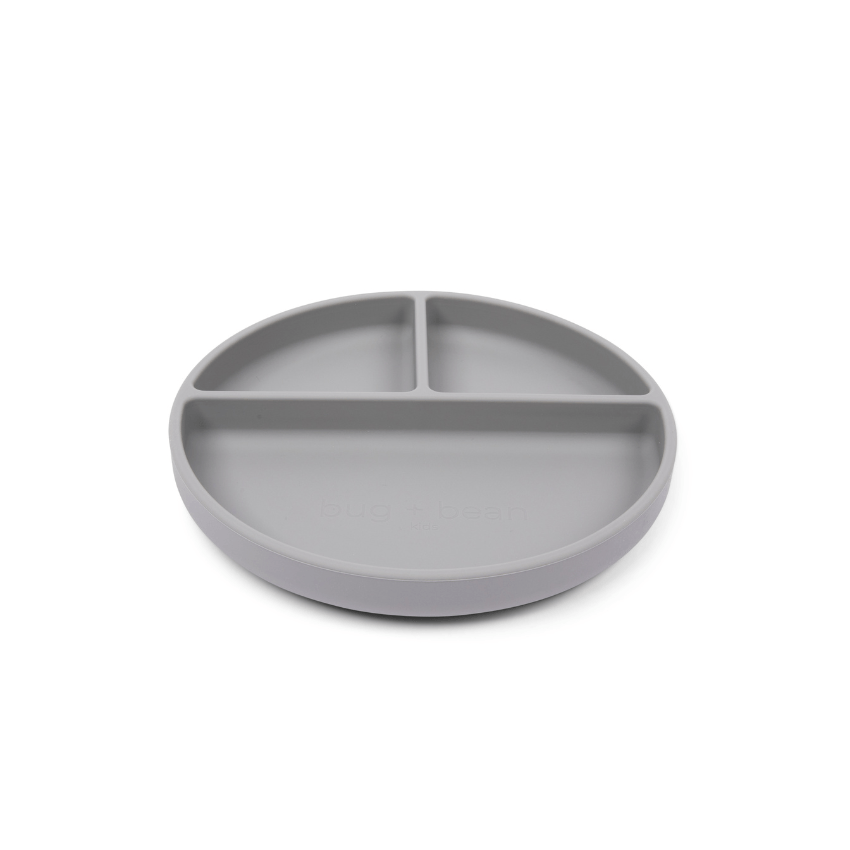 Bug + Bean Silicone Suction Plate with Lid - Light Grey