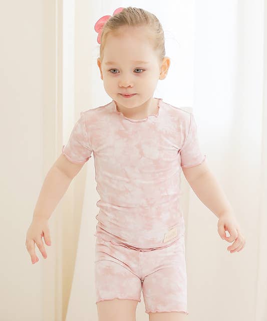 Vaenait Bamboo Tie DyePowder Pink Short Sleeve PJs