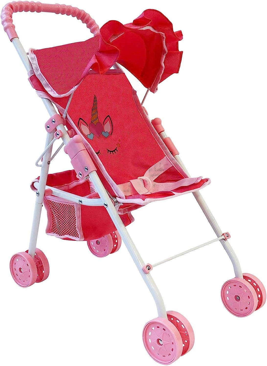 New York Dolls My First Doll Stroller with basket and hood pink hearts: Pink Unicorn