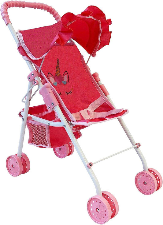 New York Dolls My First Doll Stroller with basket and hood pink hearts: Pink Unicorn