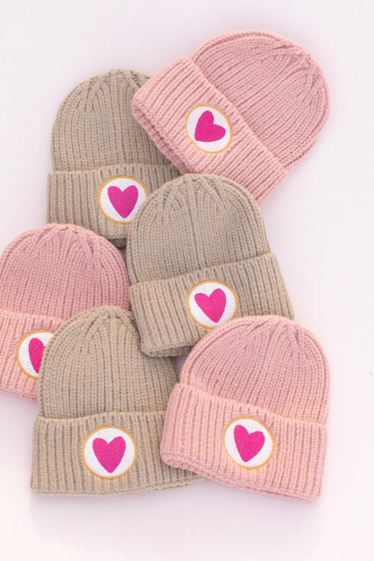 Space 46 Kids Heart Knit Beanies: Camel