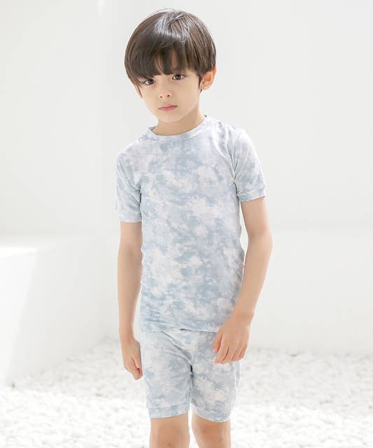 Vaenait Baby Bamboo Tie Dyeing Powder Blue Short Sleeve PJs: Powder Blue