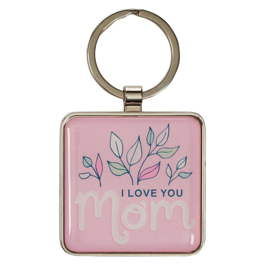 I Love You Mom Pink Metal Keychain -  1 Cor. 13:4