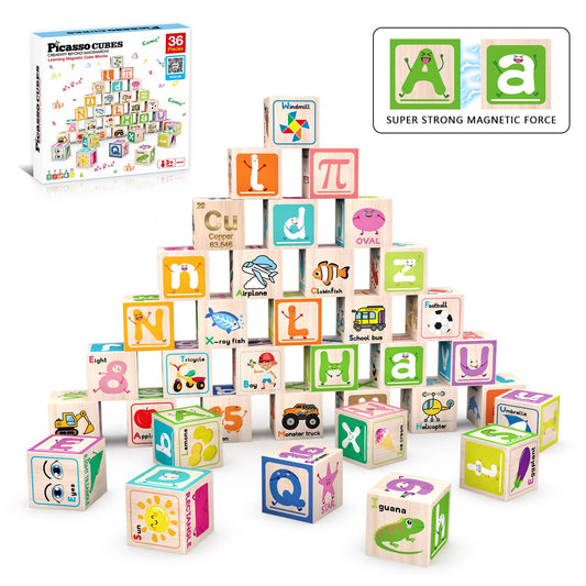 Picasso Tiles 36-Piece Magnetic Alphabet & Numbers 1" Cubes