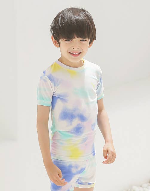 Vaenait Bamboo Tie Dye Blue Yellow Short Sleeve PJs