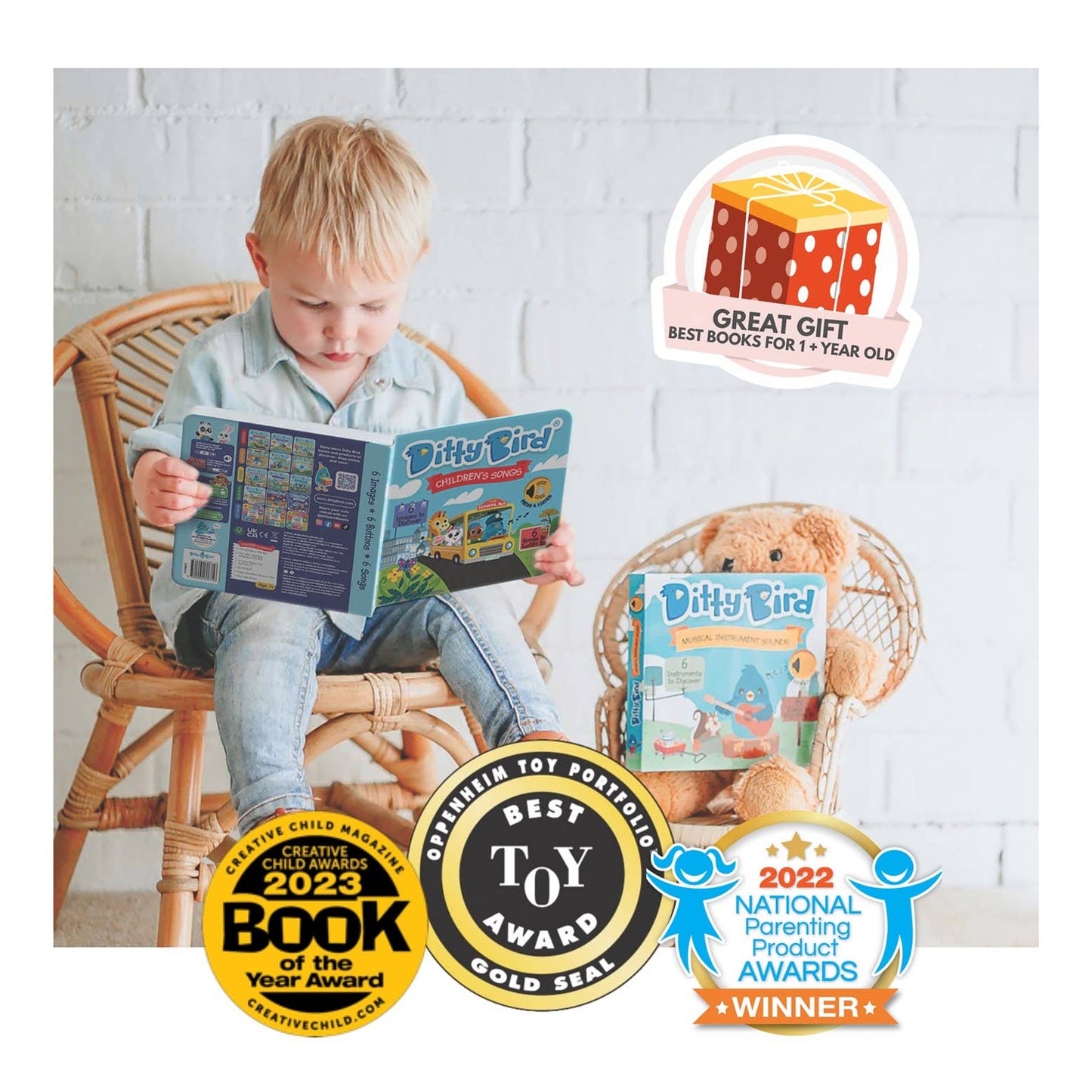 Ditty Bird First Sensory Book Montessori Cute Animals USB-C