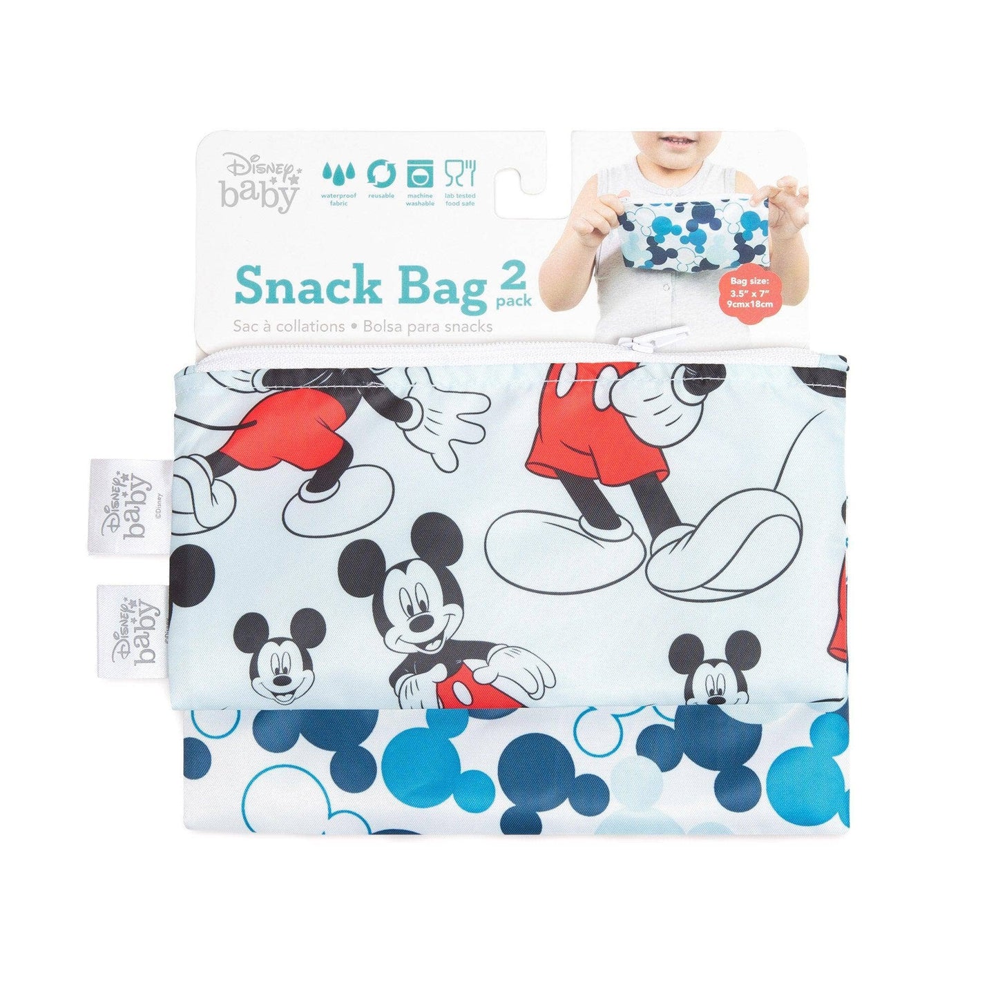 Bumkins Reusable Snack Bag, Small 2-Pack: Mickey Mouse