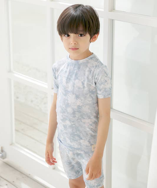 Vaenait Baby Bamboo Tie Dyeing Powder Blue Short Sleeve PJs: Powder Blue