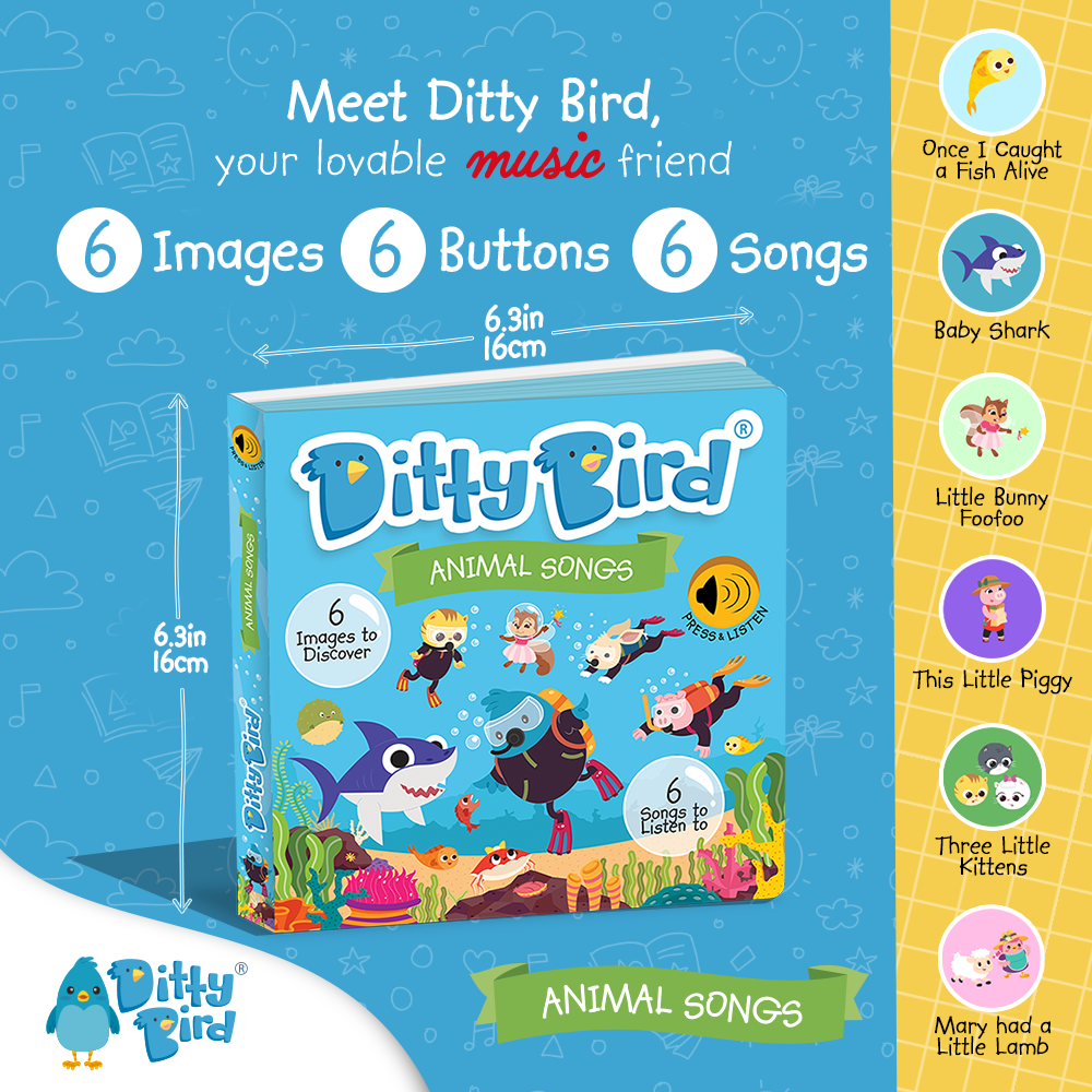 Ditty Bird Book:Animal songs incl.Baby Shark- Best Toys