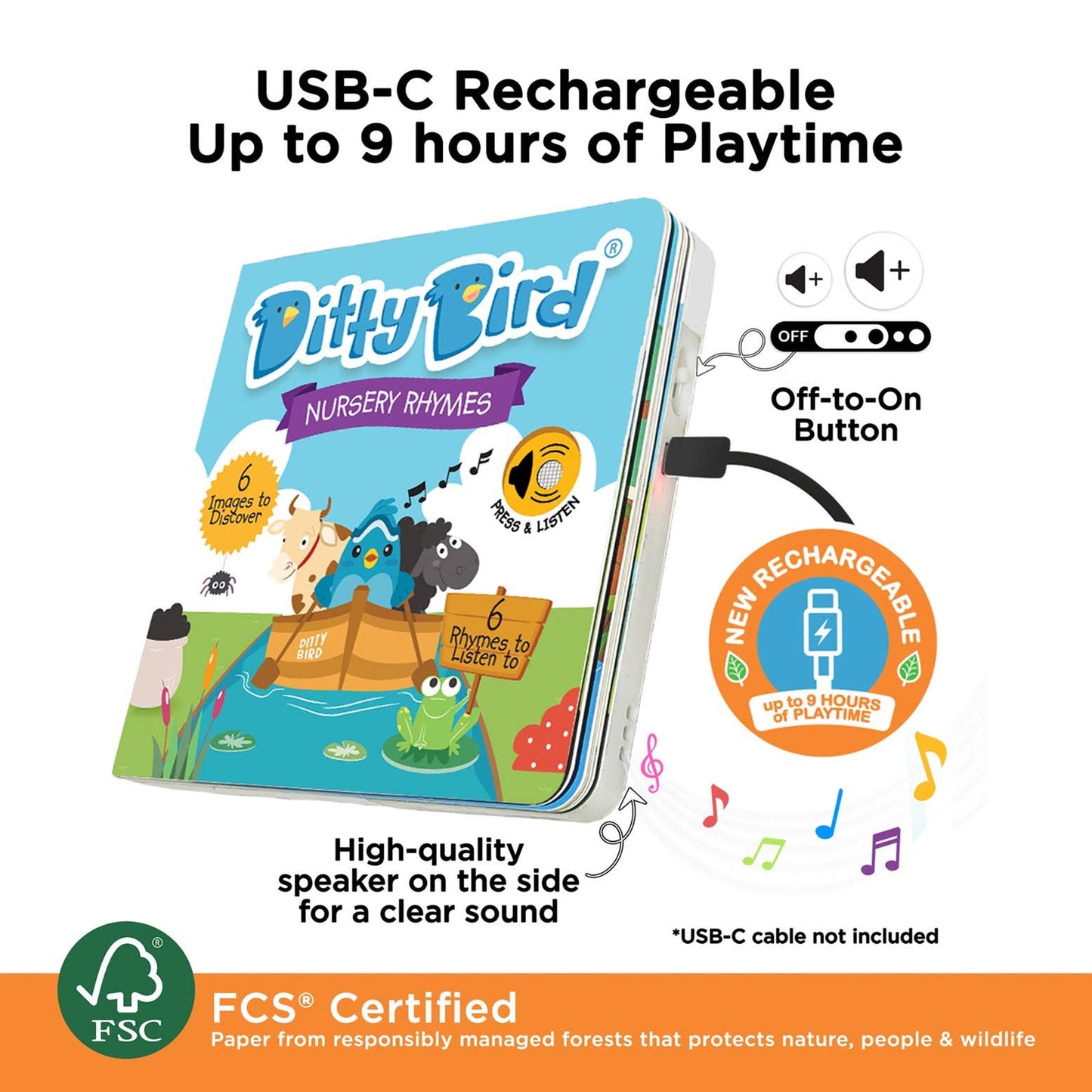 Ditty Bird Sound Book: Nursery Rhymes - Kids USB-C