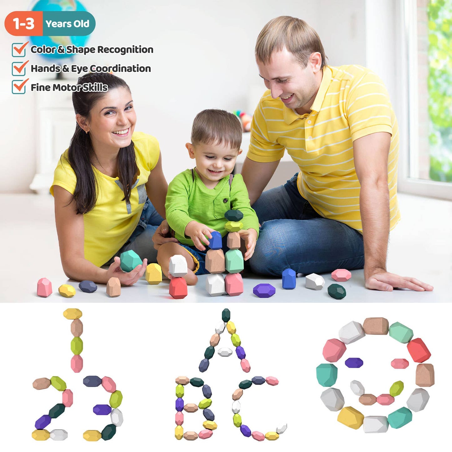 Fun Little Toys Wooden Balancing Stacking Rocks