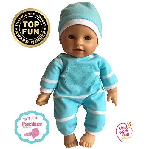 The New York Doll Collection 11" Doll Striped W/ Pacifier: Caucasian