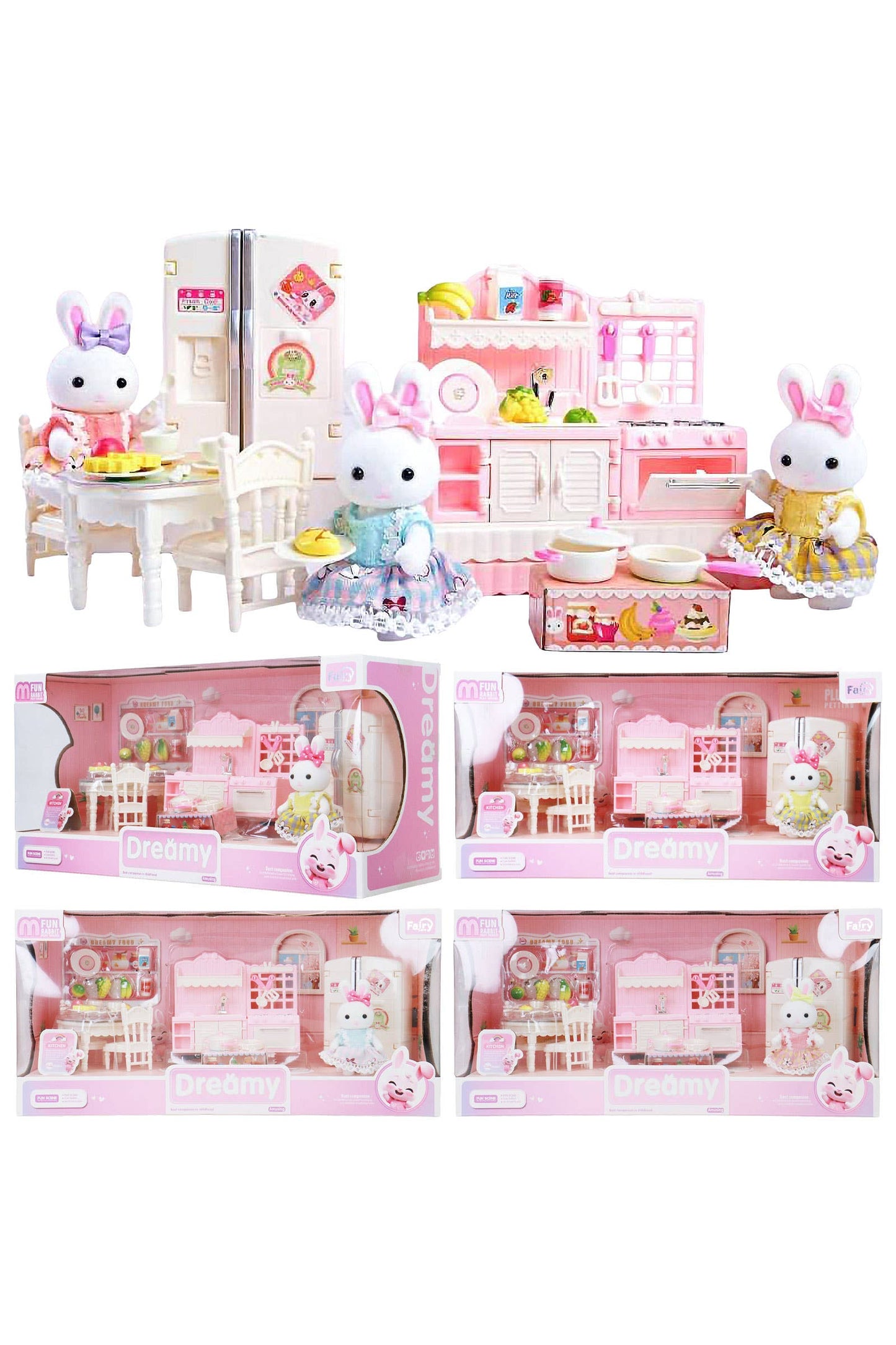 Mini Bunny Rabbit Girl Kitchen Pretend Play Set