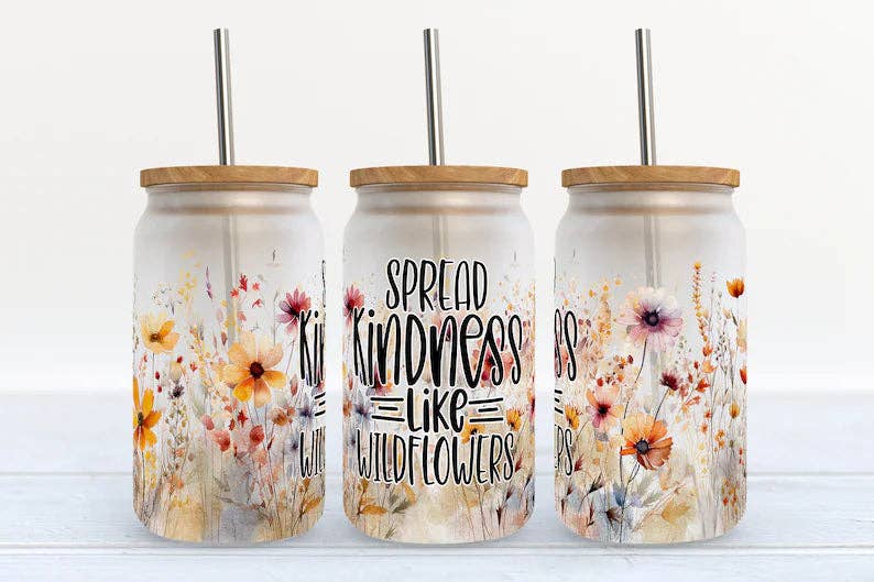 Kate Haven Spread Kindness Like Wildflowers 16oz Libbey Glass Tumbler