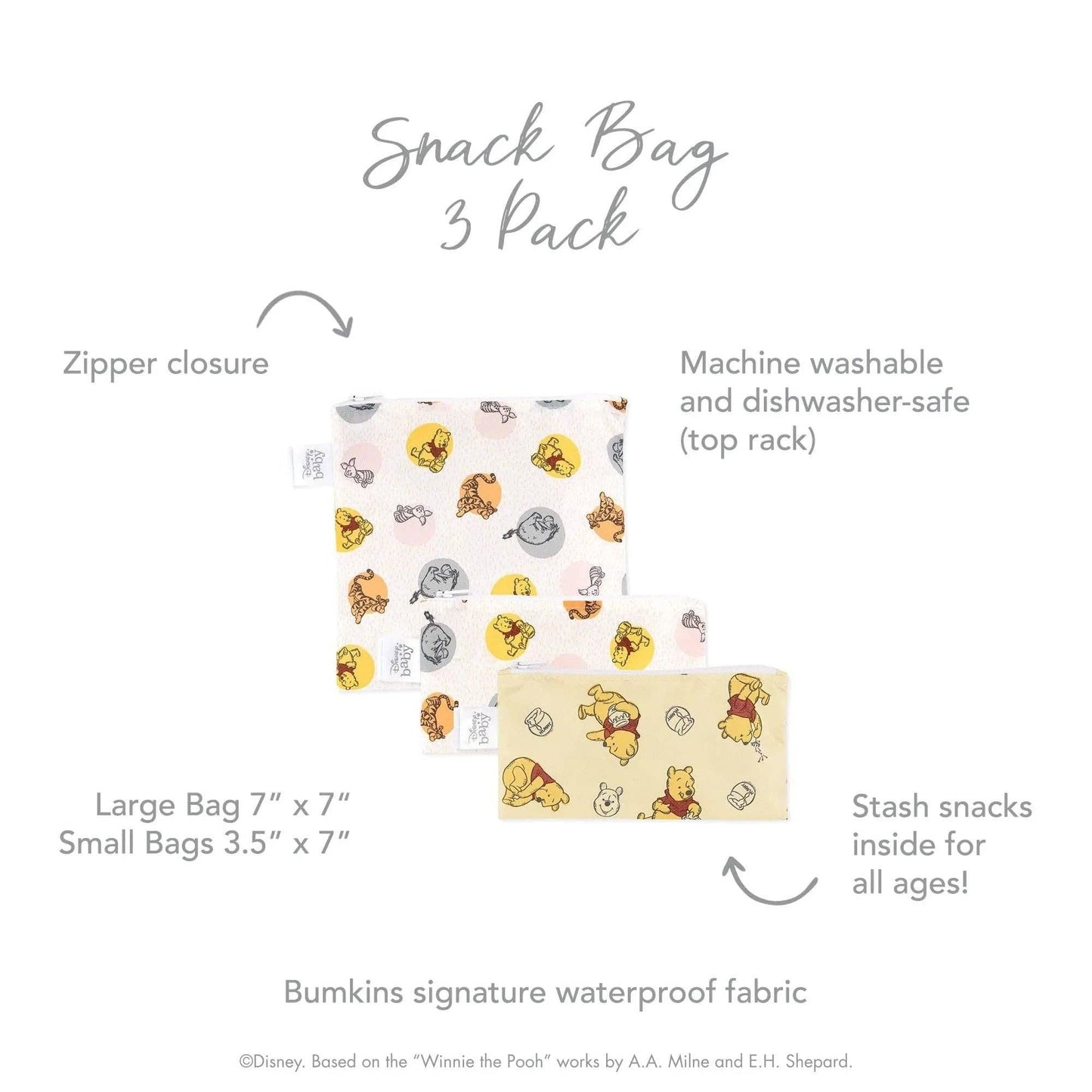 Bumkins Reusable Snack Bag, 3-Pack: Pooh Bear and Friends