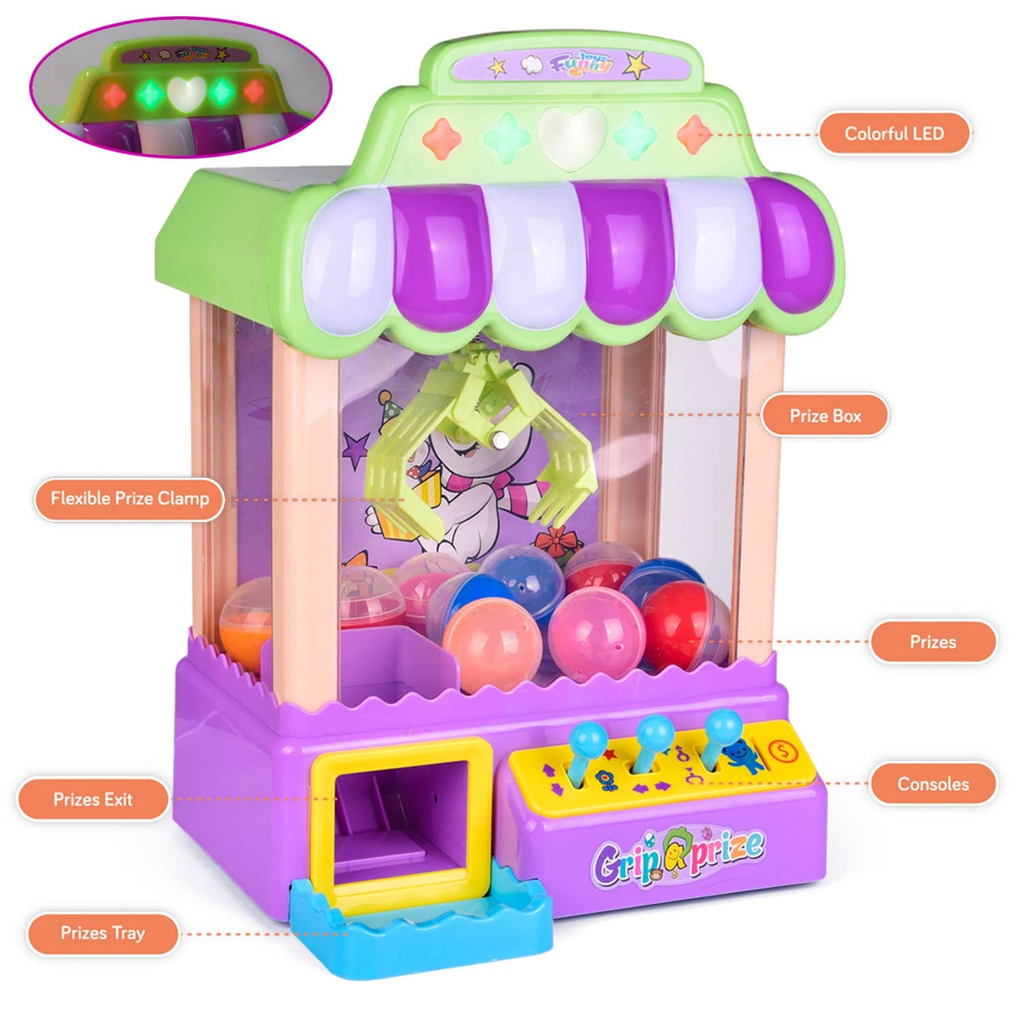 Fun Little Toys Mini Claw Machine Game Toy with Light and Sounds