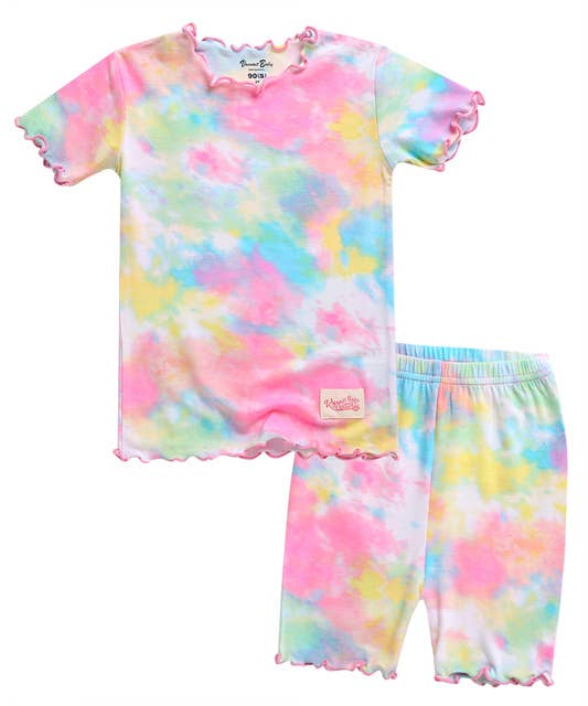 Vaenait Bamboo Tie Dye Tropical Neon Pink Short Sleeve PJs