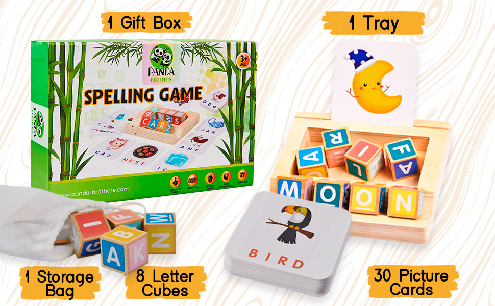 Panda Brothers Montessori Toy for Kids - Wooden Spelling Game