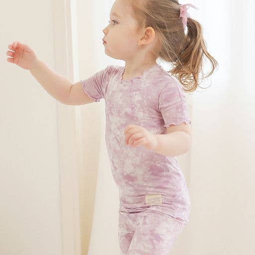 Vaenait Baby Bamboo Tie Dyeing Lavender Short Sleeve PJs: Lavender