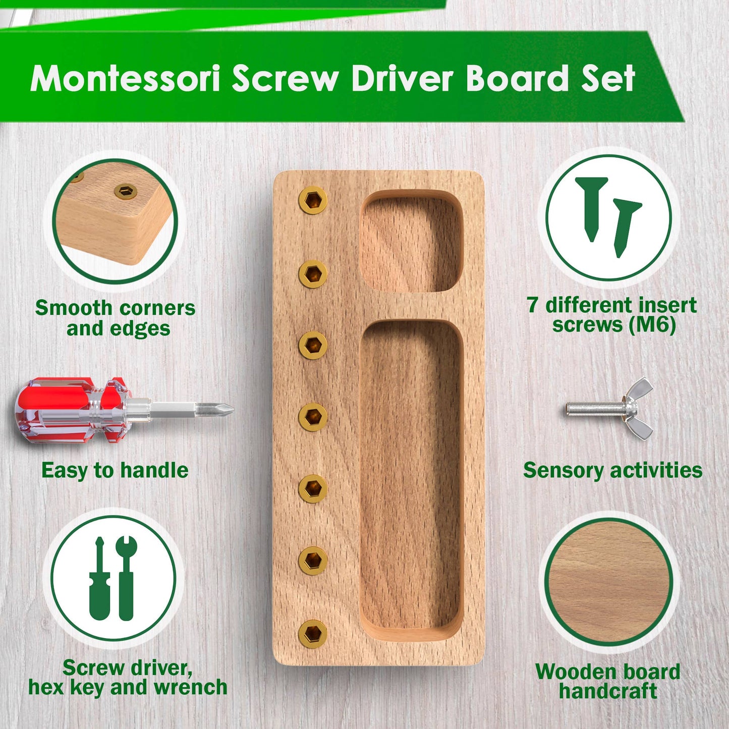 Panda Brothers Montessori Toy for Kids - Wooden Screw Driver Board