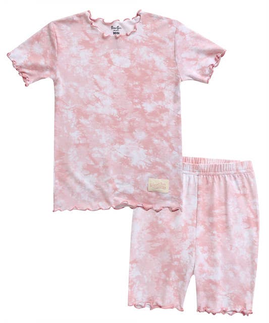 Vaenait Bamboo Tie DyePowder Pink Short Sleeve PJs