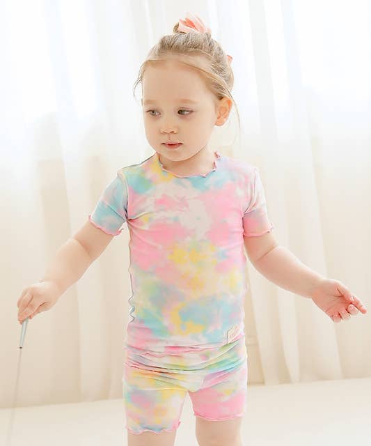 Vaenait Bamboo Tie Dye Tropical Neon Pink Short Sleeve PJs