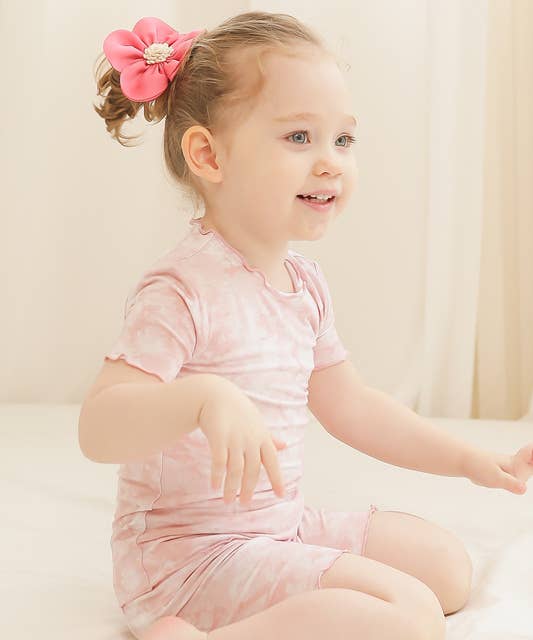 Vaenait Bamboo Tie DyePowder Pink Short Sleeve PJs