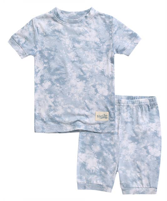 Vaenait Baby Bamboo Tie Dyeing Powder Blue Short Sleeve PJs: Powder Blue