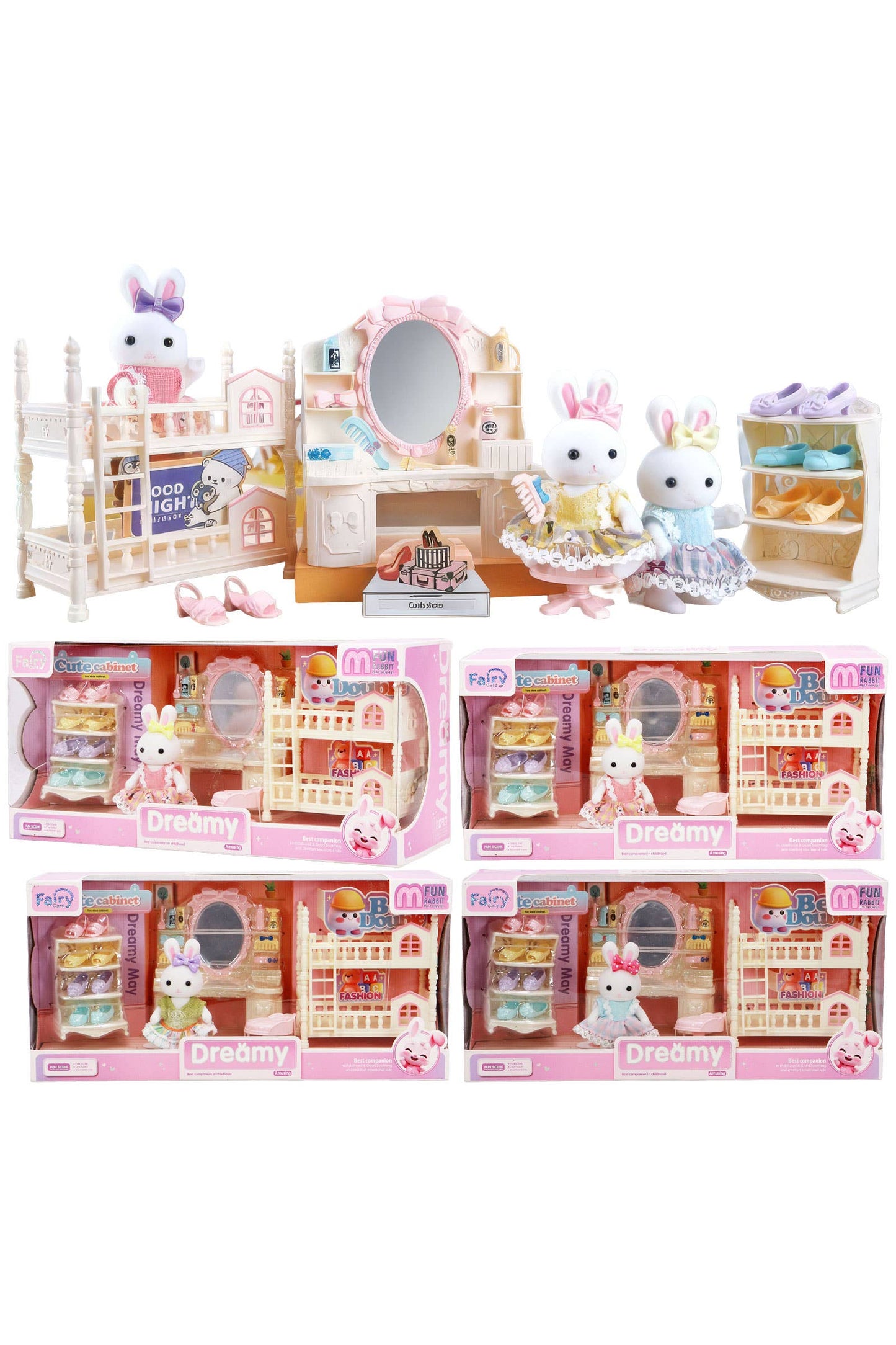 Dreamy May Bunny Bunk Bed Shoe Cabinet Playset