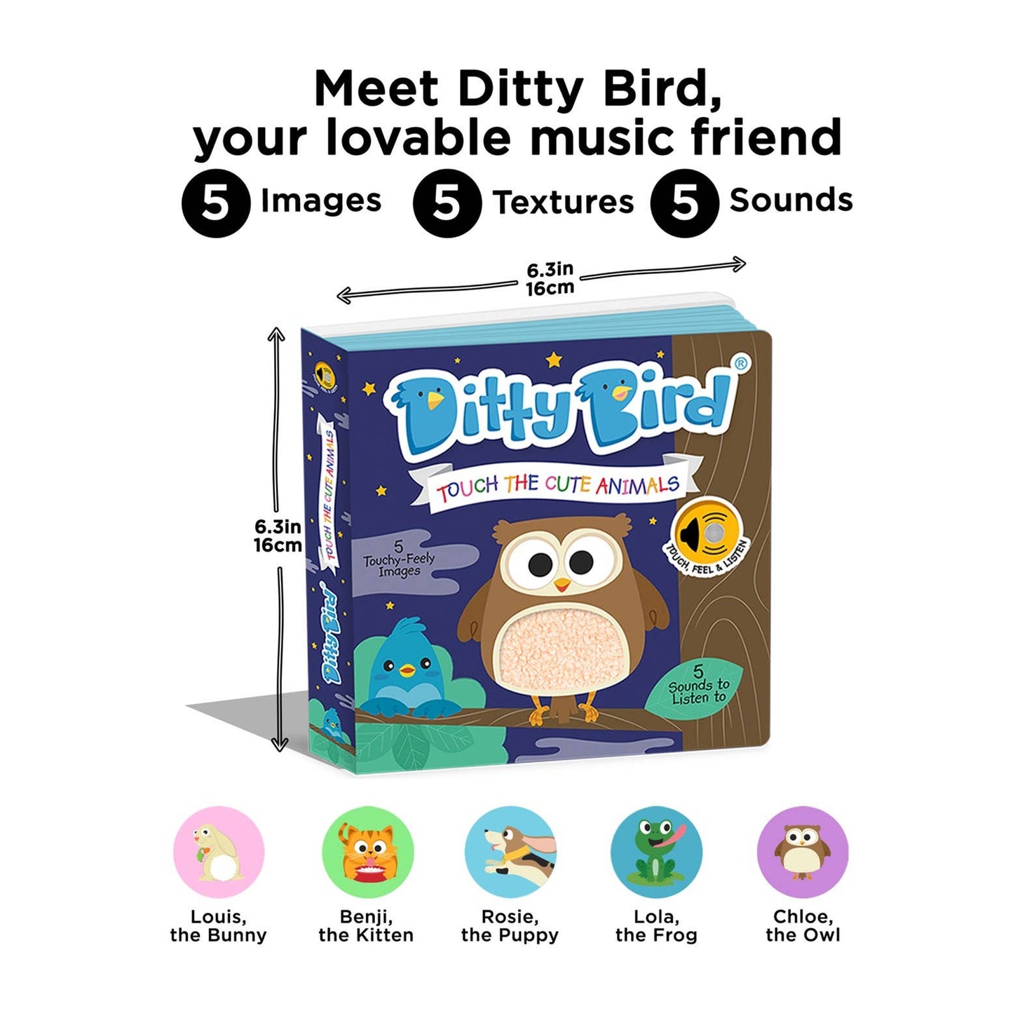 Ditty Bird First Sensory Book Montessori Cute Animals USB-C