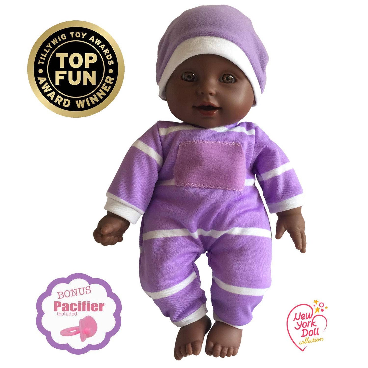 The New York Doll Collection 11" Doll Striped W/ Pacifier: Caucasian