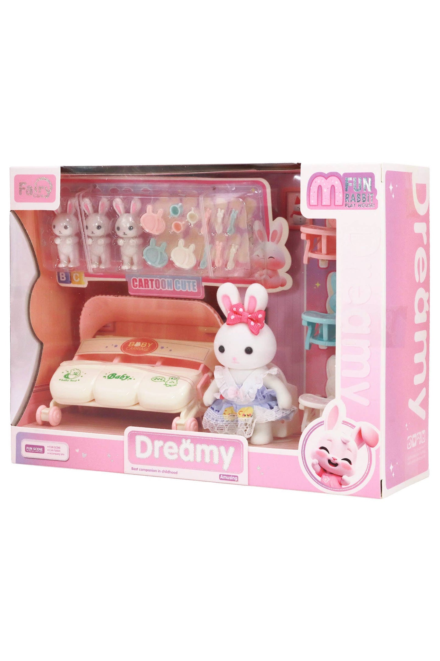 Mini Bunny Rabbit Pretend Babysitting Play Set