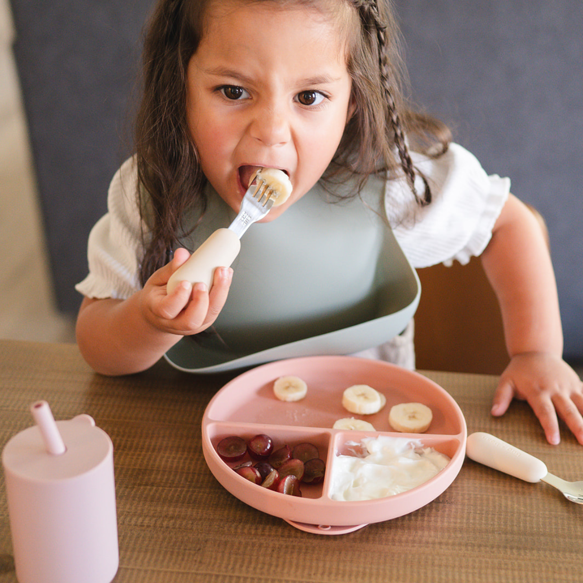 Bug + Bean First Utensil Set I Fork and Spoon: Pebble