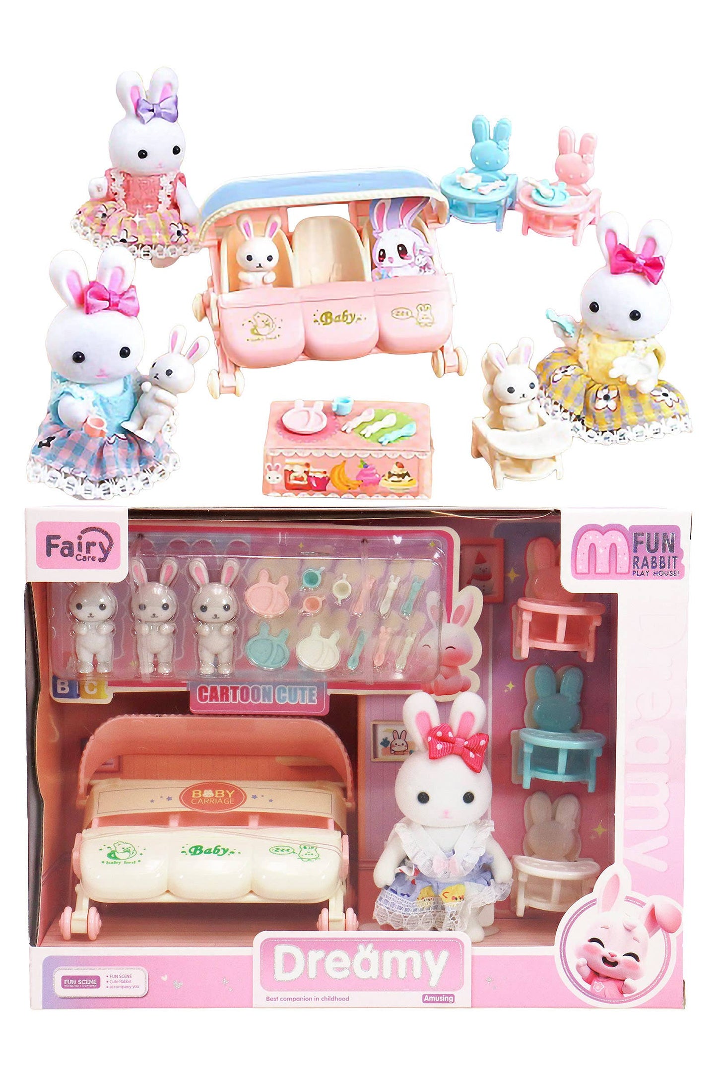 Mini Bunny Rabbit Pretend Babysitting Play Set