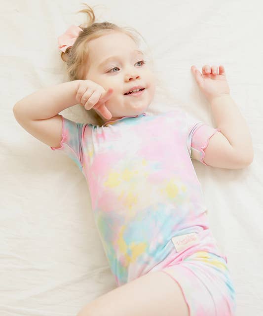 Vaenait Baby Bamboo Tie Dyeing Tropical Neon Pink Short Sleeve PJs: Tropical Neon Pink