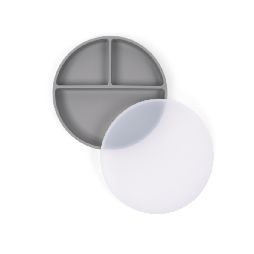 Bug + Bean Silicone Suction Plate with Lid - Light Grey