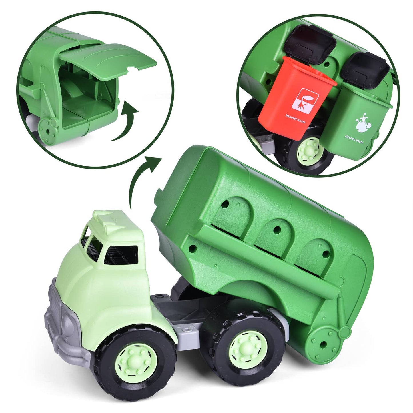 Fun Little Toys Garbage Truck Toy Friction Powered Toy Trucks with 4 Cans