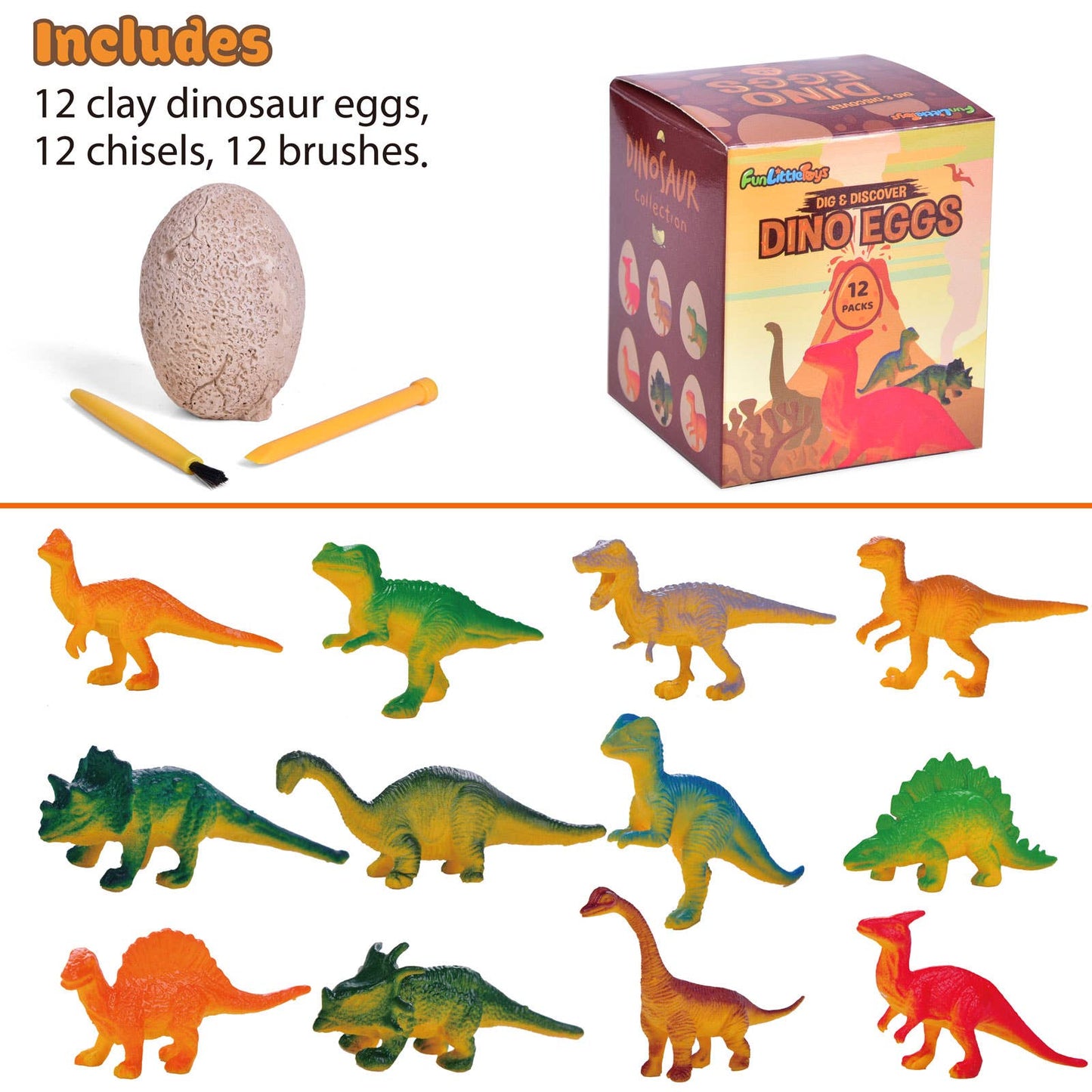 Fun Little Toys 12 Pack Egg Set Dig Dino Egg Kit