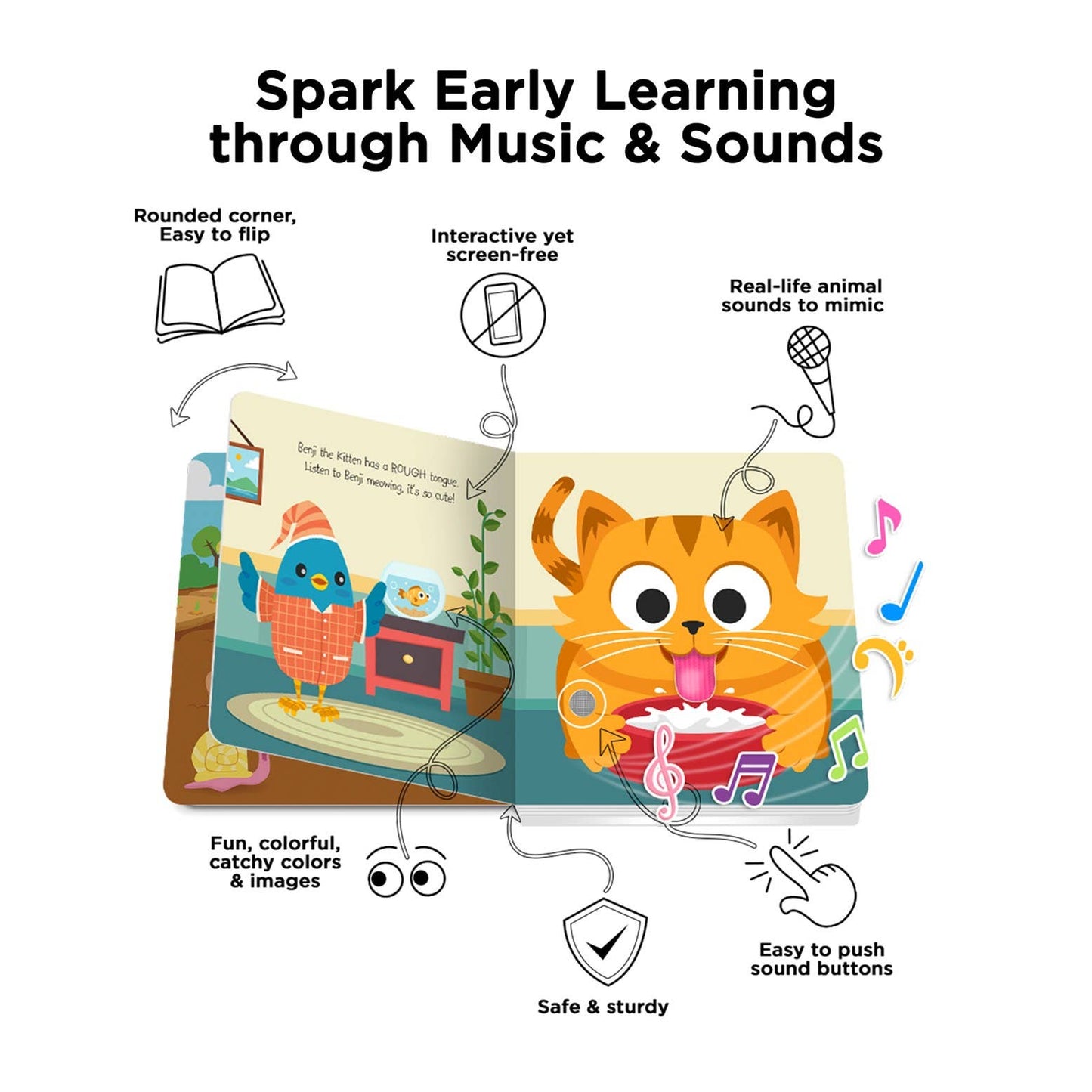 Ditty Bird First Sensory Book Montessori Cute Animals USB-C
