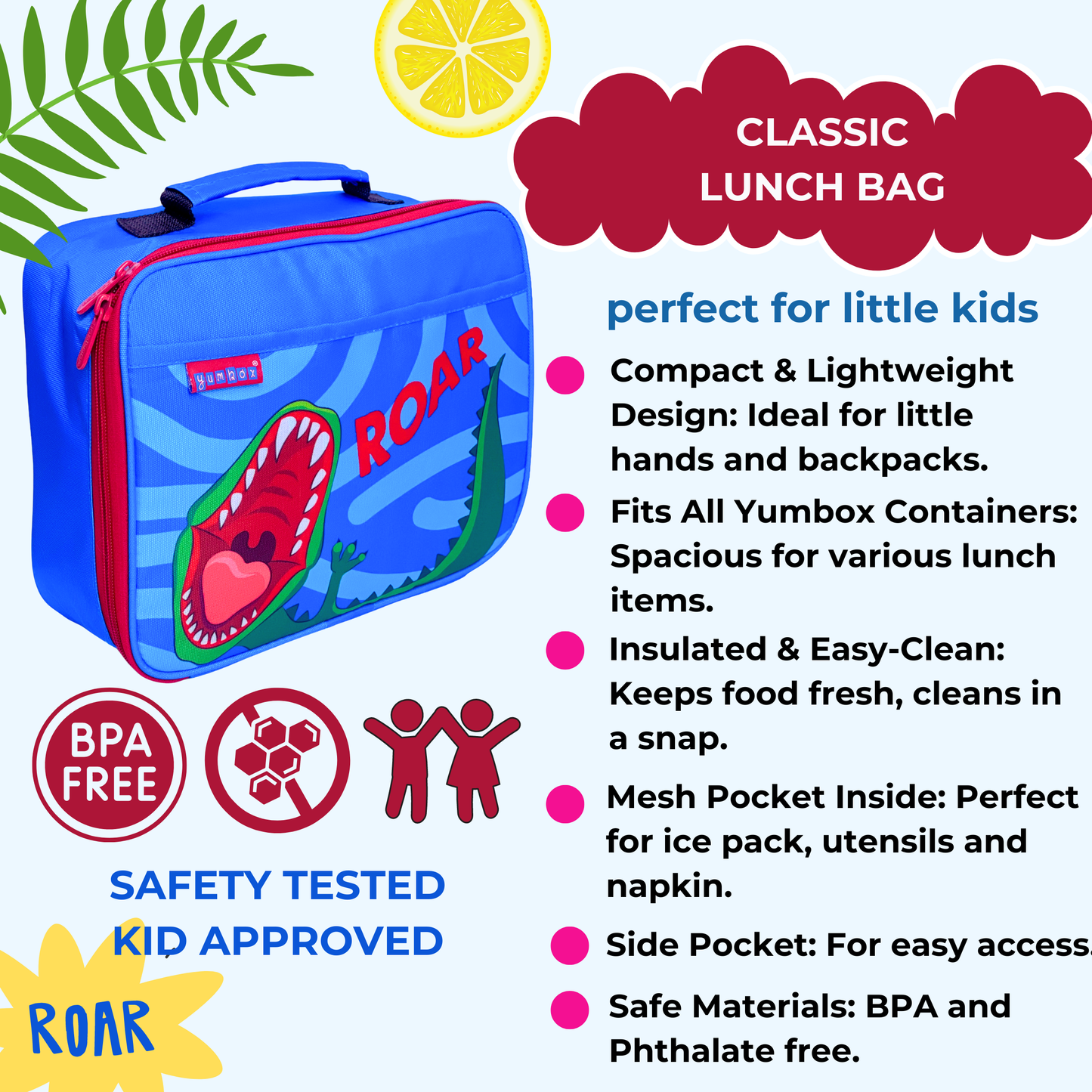 Yumbox Classic Lunch Bag & Sandwich Bag Set - Dinosaur ROAR!